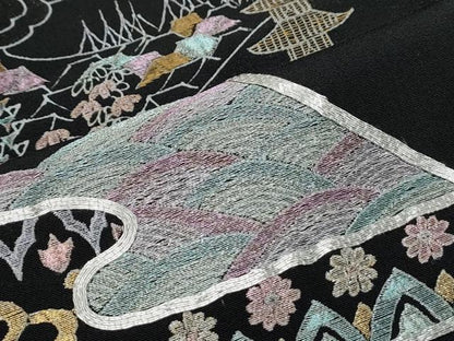 平和屋着物▼豪華黒留袖　駒刺繍　遠山風景文　正絹　逸品　CABA8715th