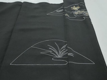 平和屋着物▼豪華黒留袖　駒刺繍　遠山風景文　正絹　逸品　CABA8715th