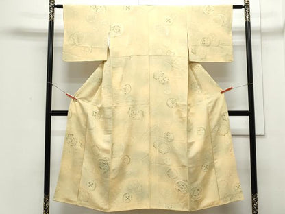 平和屋着物▼上質な小紋　地紋起こし　絵皿飛鳥文　暈し染め　正絹　逸品　CABA8793th