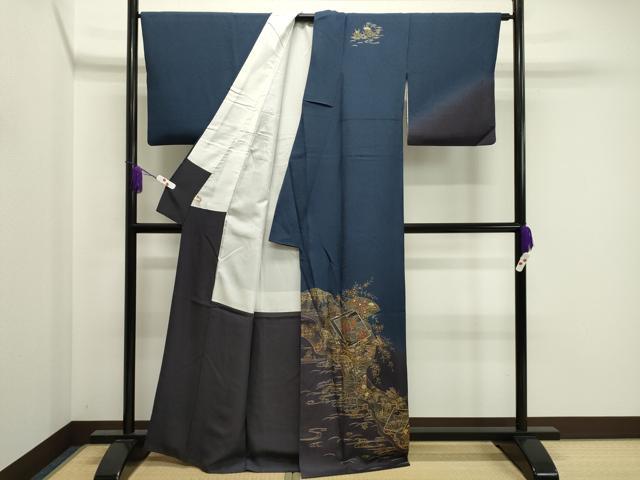 平和屋着物●訪問着 地紙短冊重ね花蝶文 暈し染め 金彩 まるやま扱い 正絹 逸品 CABA8848dy