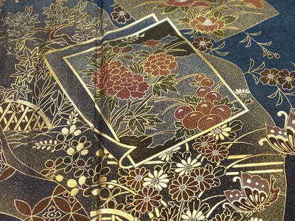 平和屋着物●訪問着 地紙短冊重ね花蝶文 暈し染め 金彩 まるやま扱い 正絹 逸品 CABA8848dy