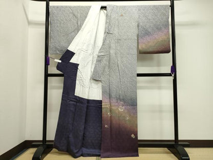 平和屋着物●訪問着 絞り 刺繍 草花丸文 暈し染め 金糸 正絹 逸品 CABA8851dy
