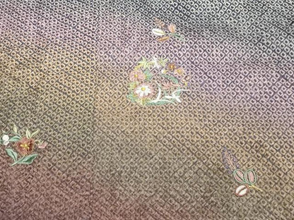 平和屋着物●訪問着 絞り 刺繍 草花丸文 暈し染め 金糸 正絹 逸品 CABA8851dy