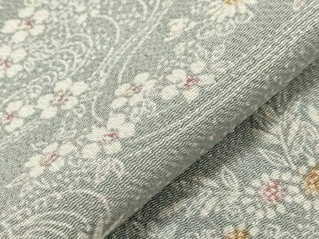 平和屋着物○上質な小紋 型染め 流水草花文 鬼しぼ縮緬 正絹