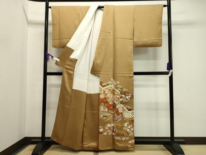 平和屋着物●豪華色留袖　駒刺繍　松竹梅御所車花文　金彩　正絹　逸品　CABA8856dy