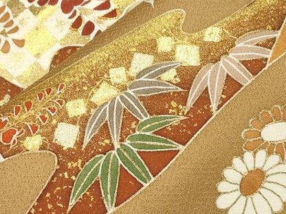 平和屋着物●豪華色留袖　駒刺繍　松竹梅御所車花文　金彩　正絹　逸品　CABA8856dy