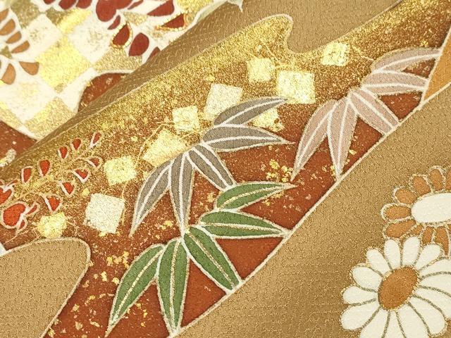 平和屋着物●豪華色留袖　駒刺繍　松竹梅御所車花文　金彩　正絹　逸品　CABA8856dy