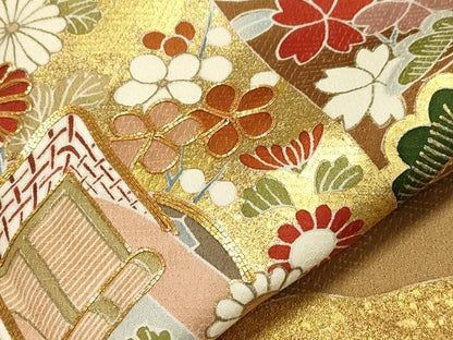 平和屋着物●豪華色留袖　駒刺繍　松竹梅御所車花文　金彩　正絹　逸品　CABA8856dy