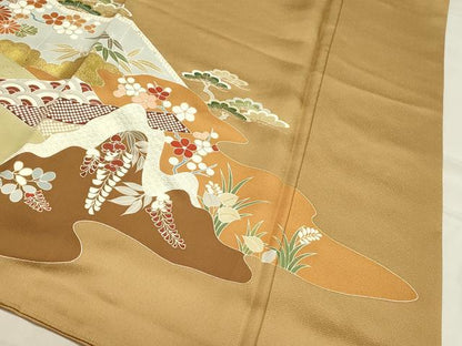 平和屋着物●豪華色留袖　駒刺繍　松竹梅御所車花文　金彩　正絹　逸品　CABA8856dy