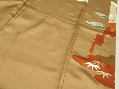 平和屋着物●豪華色留袖　駒刺繍　松竹梅御所車花文　金彩　正絹　逸品　CABA8856dy