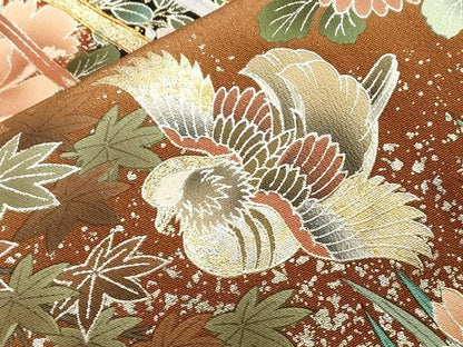 平和屋着物●伝統工芸士　村井紀夫　黒留袖　流水尾長鳥花丸文　暈し染め　金銀彩　正絹　逸品　CABA8857dy