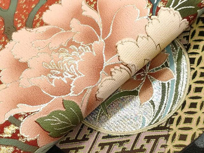 平和屋着物●伝統工芸士　村井紀夫　黒留袖　流水尾長鳥花丸文　暈し染め　金銀彩　正絹　逸品　CABA8857dy