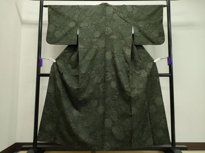 平和屋着物●結城紬 80亀甲 雪輪草花丸文 正絹 逸品 CABA8870dy