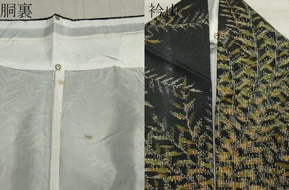 平和屋着物●上質な紬 草木文 黒地 正絹 逸品 CABA8871dy