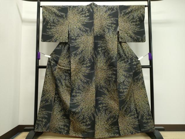 平和屋着物●上質な紬 草木文 黒地 正絹 逸品 CABA8871dy