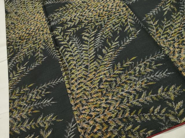 平和屋着物●上質な紬 草木文 黒地 正絹 逸品 CABA8871dy