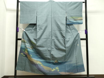 平和屋着物●訪問着　作家物　能州紬　風景文　ますいわ屋扱い　正絹　逸品　CABA8874dy