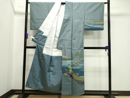 平和屋着物●訪問着　作家物　能州紬　風景文　ますいわ屋扱い　正絹　逸品　CABA8874dy