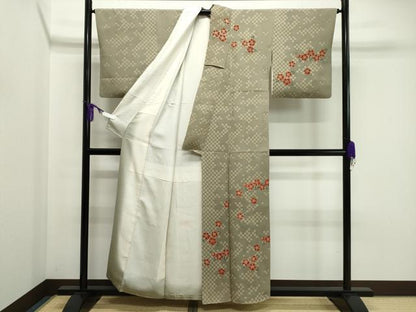 平和屋着物●訪問着　草花文　鬼しぼ縮緬　正絹　逸品　CABA8882dy