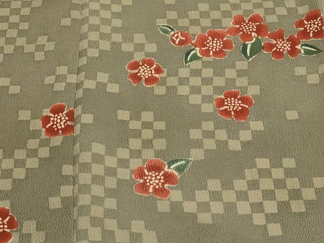 平和屋着物●訪問着　草花文　鬼しぼ縮緬　正絹　逸品　CABA8882dy
