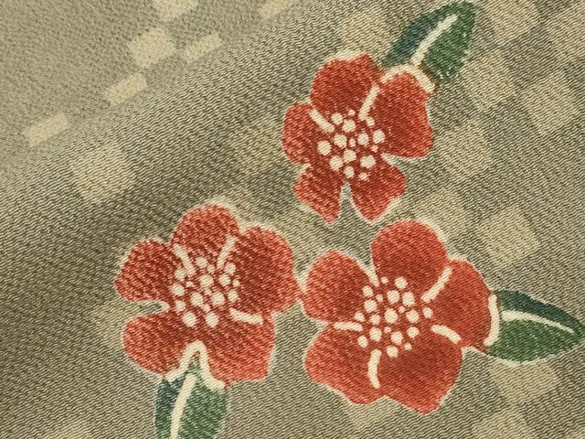 平和屋着物●訪問着　草花文　鬼しぼ縮緬　正絹　逸品　CABA8882dy