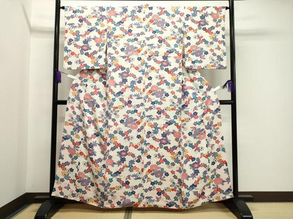 平和屋着物●上質な小紋　紅型　花蝶文　鬼しぼ縮緬　正絹　逸品　CABA8890dy