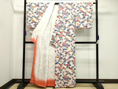 平和屋着物●上質な小紋　紅型　花蝶文　鬼しぼ縮緬　正絹　逸品　CABA8890dy