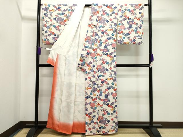 平和屋着物●上質な小紋　紅型　花蝶文　鬼しぼ縮緬　正絹　逸品　CABA8890dy