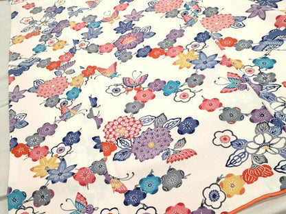 平和屋着物●上質な小紋　紅型　花蝶文　鬼しぼ縮緬　正絹　逸品　CABA8890dy