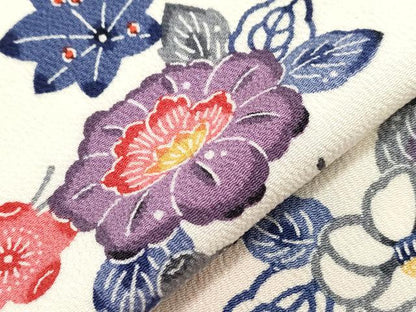 平和屋着物●上質な小紋　紅型　花蝶文　鬼しぼ縮緬　正絹　逸品　CABA8890dy