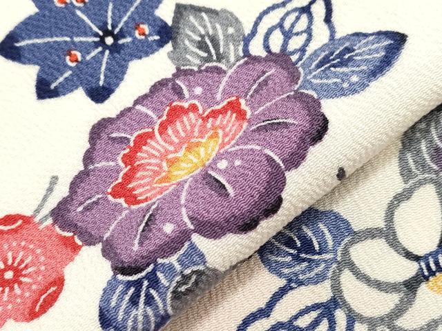 平和屋着物●上質な小紋　紅型　花蝶文　鬼しぼ縮緬　正絹　逸品　CABA8890dy