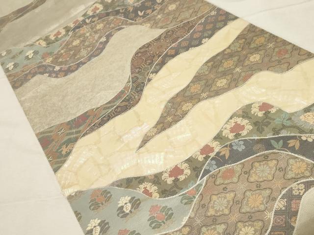 平和屋着物▽六通柄袋帯 螺鈿箔 流水更紗花文 引箔 正絹