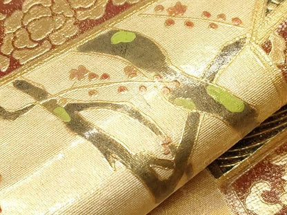 平和屋着物▼太鼓柄袋帯　屏風流水枝花文　金彩　正絹　逸品　CABA8924dy