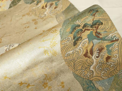 平和屋着物▼六通柄袋帯　立波草花丸文　金銀糸　引箔　正絹　逸品　CABA8940dy