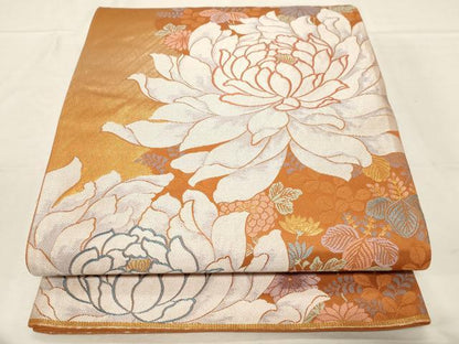 平和屋着物▼六通柄袋帯　唐織　草花文　金糸　正絹　逸品　CABA8958dy