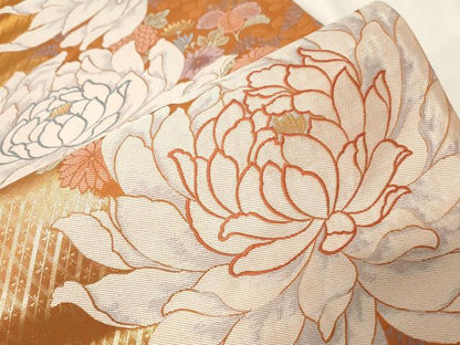 平和屋着物▼六通柄袋帯　唐織　草花文　金糸　正絹　逸品　CABA8958dy