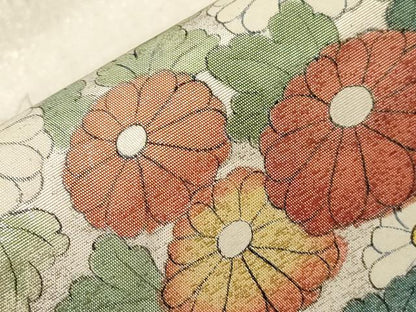 平和屋着物▼太鼓柄袋帯 手描き 尾長鳥花文 引箔 正絹 逸品 CABA9005dy