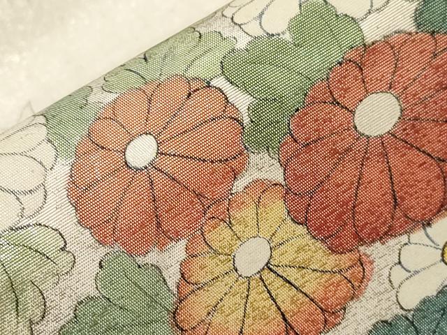 平和屋着物▼太鼓柄袋帯 手描き 尾長鳥花文 引箔 正絹 逸品 CABA9005dy