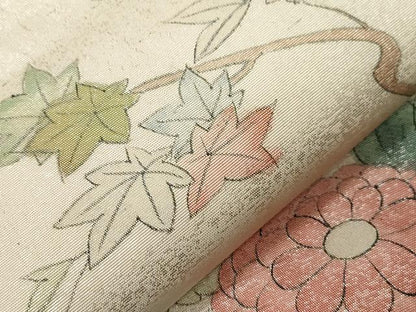 平和屋着物▼太鼓柄袋帯 手描き 尾長鳥花文 引箔 正絹 逸品 CABA9005dy