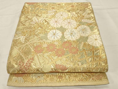 平和屋着物▼六通柄袋帯　唐織　草花文　金銀糸　正絹　逸品　CABA9007dy