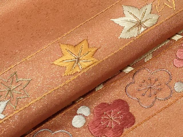 平和屋着物▼太鼓柄袋帯　総刺繍　駒刺繍　松竹梅花蝶丸文　金彩　正絹　逸品　CABA9039dy