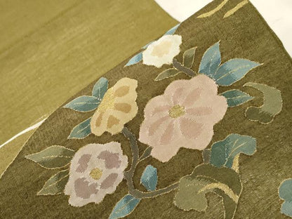 平和屋着物▽スリーシーズン 春夏秋 太鼓柄袋帯 すくい織 草花文 金糸 正絹 逸品 CABA9048dy
