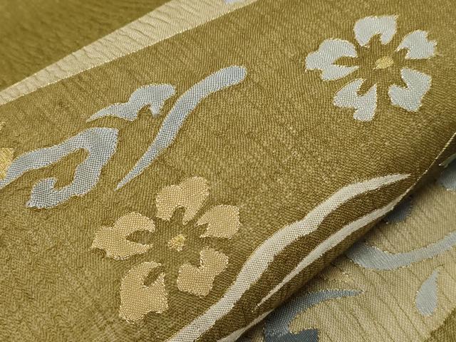 平和屋着物▽スリーシーズン 春夏秋 太鼓柄袋帯 すくい織 草花文 金糸 正絹 逸品 CABA9048dy