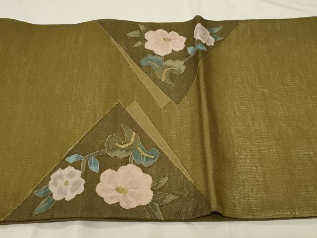 平和屋着物▽スリーシーズン 春夏秋 太鼓柄袋帯 すくい織 草花文 金糸 正絹 逸品 CABA9048dy