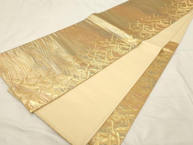 平和屋着物▼六通柄袋帯　立波飛鶴文　金糸　正絹　逸品　CABA9061dy