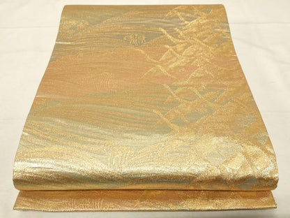 平和屋着物▼六通柄袋帯　立波飛鶴文　金糸　正絹　逸品　CABA9061dy