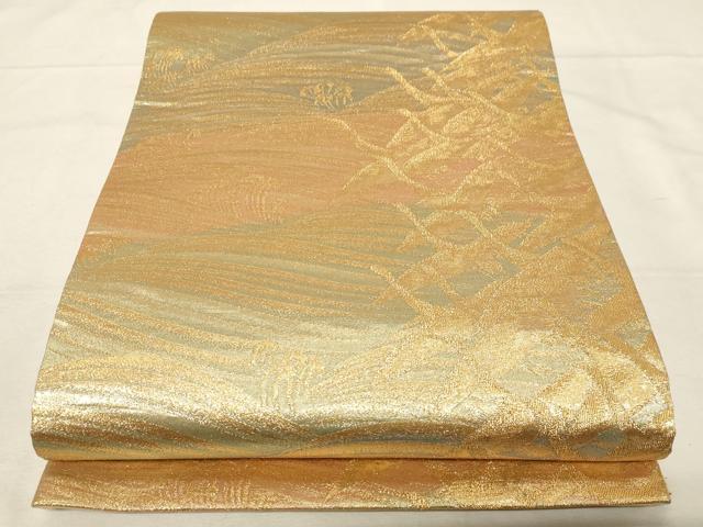 平和屋着物▼六通柄袋帯　立波飛鶴文　金糸　正絹　逸品　CABA9061dy