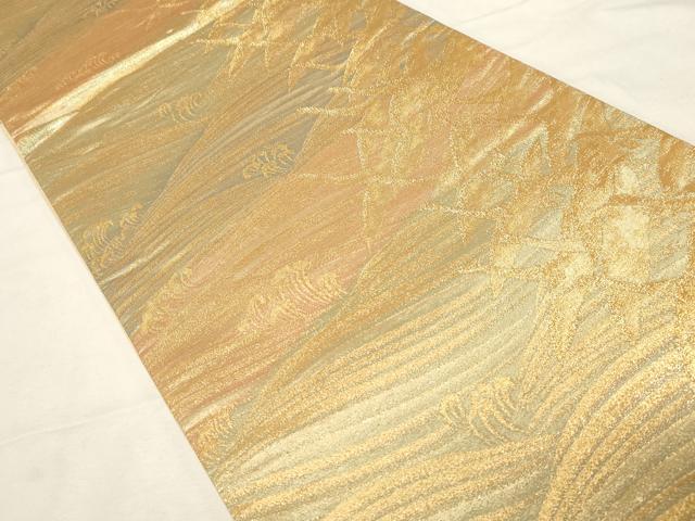 平和屋着物▼六通柄袋帯　立波飛鶴文　金糸　正絹　逸品　CABA9061dy