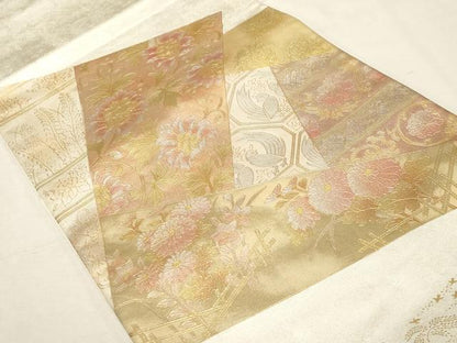 平和屋着物▼六通柄袋帯　切嵌花鳥文　金銀彩　引箔　正絹　逸品　CABA9067dy