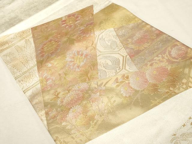 平和屋着物▼六通柄袋帯　切嵌花鳥文　金銀彩　引箔　正絹　逸品　CABA9067dy